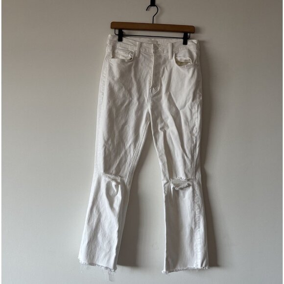 MOTHER SIZE 29 The Tripper Ankle Fray high rise cropped Distressed Jeans Ivory - Picture 1 of 16